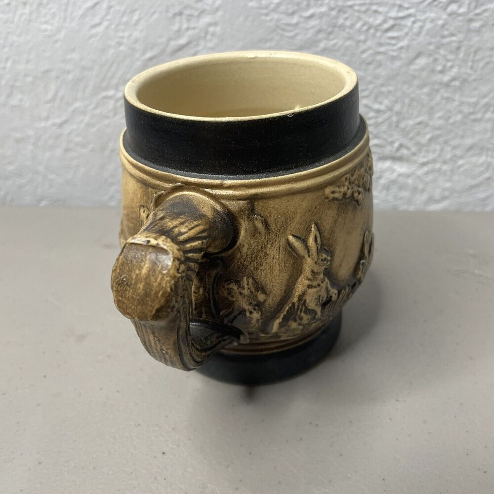 2 VTG‎ Beer or Coffee Stone Wear Mugs 4" Tall Rabbits Deer Black Trim Germany - Picture 12 of 12